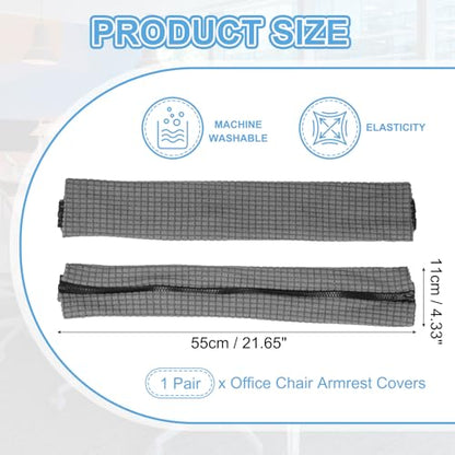 PATIKIL 22x4.3 in Office Chair Armrest Covers, 1 Pair Office Chair Arm Covers Long Computer Chairs Arm Rest Cover with Zipper Removable Rest Slipcover Hand Rest Protector, Dark Gray - color: Dark Gray, size: 22"