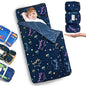 Primlect Thickened Toddler Nap Mat with Removable Pillow and Minky Blanket, Extra Large 55''x35'' Sleeping Bag, Washable, Roll up, Perfect for Daycare, Preschool, Kindergarten, Boys and Girls - color: navy blue