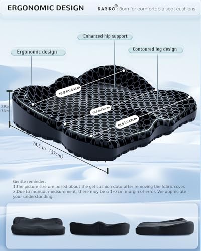 Gel Seat Cushion for Long Sitting(Enlarged & Thickened) Cooling Pressure Relief Seat Cushion for Wheelchair, Driving, Kayak, Office Desk Chair Seat Pad Gel for Heavy People Black16.9*14.5*2.75" - color: Black, size: 16.9*14.5*2.75in