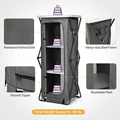 Giantex Folding Camping Storage Cabinet with 3 Shelves and Carry Bag, Portable Outdoor Organizer Kitchen Table, Quick Set-up for BBQ, Picnic, Backyard, Compact Pop-Up Cupboard, 55''H - size: 55''H