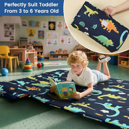 PHF Soft Toddler Nap Mat with Removable Pillow, Rollup Design Kids Sleeping Mat, Slumber Bags for Boys, 50"x20" Toddler Sleeping Bag for Daycare Preschool Travel Camping, Large Dinosaur - color: Large Dinosaur