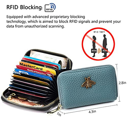 imeetu RFID Credit Card Holder, Small Leather Zipper Card Case Wallet for Women - color: Lite - Peacock Blue, size: Lite