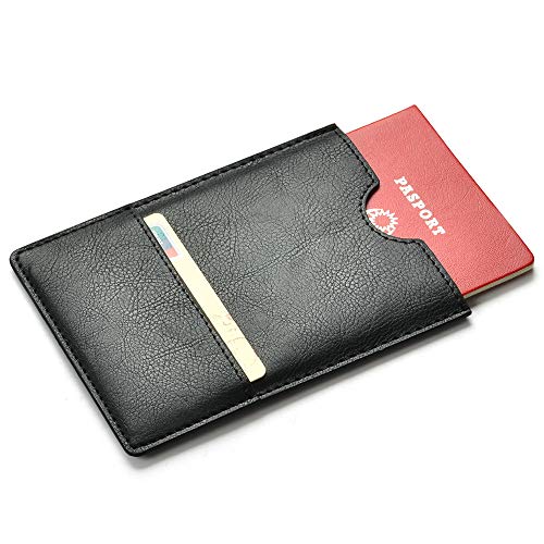 XEYOU Passport Holder Cover - Ultra Slim Premium Vegan Leather Travel Wallet Case Cover (Black) - color: Black