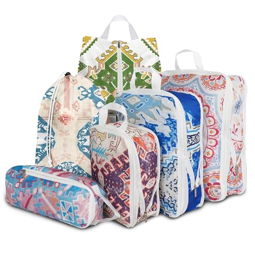 6 Pcs Compression Packing Cubes, Packing Cubes for Travel, Waterproof Luggage Organizer Bags Set, Cute Packaging Cubes for Women Kids Backpack Carry-Ons - color: Southwest Ethnic Style, size: 6 Set