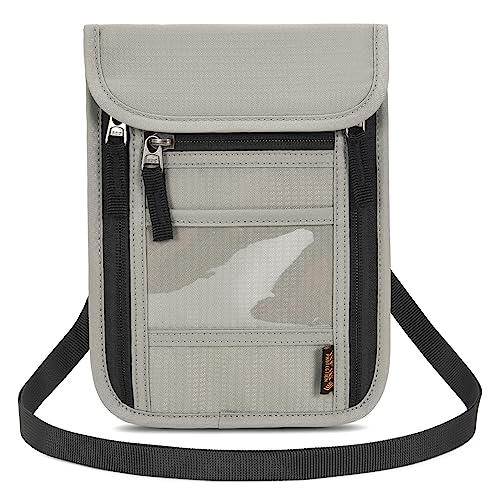 Neck Wallet Lightweight RFID Blocking Waterproof Travel Pouch Passport Wallets for Women Men - color: B-Light Grey)