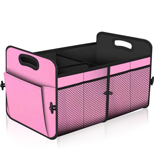 Femuar Car Trunk Organizer,Car Storage Organizer with 72L Large Capacity Waterproof Collapsible and 11 Pockets,Trunk Organizer for Car Suv/Jeep/Sedan, Large Size, Pink - color: Pink, size: Large