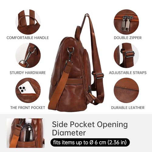 CHERUTY Women Backpack Purse PU Leather Anti-theft Casual Shoulder Bag Fashion Ladies Satchel Bags - color: Tan, size: Medium