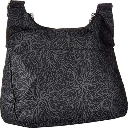 Baggallini Crossbody Travel Bag 11x8.5 Lightweight Water-resistant Nylon Handbag - color: Midnight Blossom Print