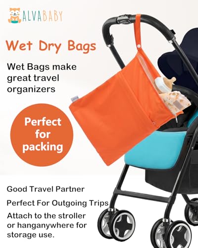 ALVA ALVABABY 3pcs Medium Cloth Diaper Wet Dry Bags Waterproof Reusable with Two Zippered Pockets Travel Beach Pool Daycare Soiled Baby Items Yoga Gym Bag for Swimsuits or Wet Clothes 3L-ZM45 - color: Neon Summer Vibe Series