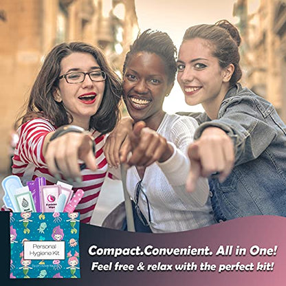Menstrual Kit All-in-One | Convenience on The Go | Single Period Kit Pack for Travelling, Tweens & Teenagers | Individually Wrapped Feminine Hygiene Products (Under the Sea) - color: Under the Sea