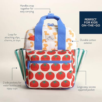 Itzy Ritzy Toddler Backpack - Daycare Bag - Features Adjustable Shoulder Straps, 2 Side Pockets & Spacious Interior with Wipeable Fabric Lining & Name Label, Pasta - color: Pasta