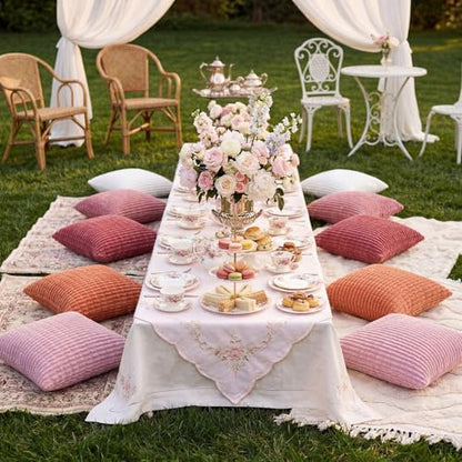 Gilprop 10 Pack Pink Picnic Pillow Covers 18x18 Inch Boho Picnic Cushion Covers Soft Corduroy Striped Pillow Cover for Summer Beach Patio Outdoor Wedding Decor