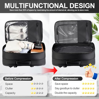 Vacuum Seal Backpack Travel with Pump, Expandable Vacuum Backpack with Air Compression System, Airback Vacpack TSA Lock Water Resistant Carry-On Luggage (Black) - color: Black