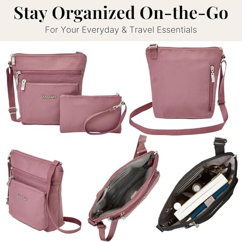 Baggallini Pocket Crossbody Bags for Women 8x8 Small Lightweight Durable Water-resistant Travel Purse W/Rfid - color: Dusty Mauve