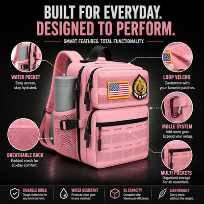 9L Mini Tactical Molle Backpack 9L Small Gym Bag Small Military Assault EDC Backpack for Men Women With Fishing,Hiking,Camping,Traveling,Yoga,Work(Pink) - color: Pink