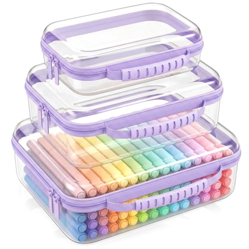 Large Toy Storage Bags with Handle,Clear Hard Shell Zipper Case, 3 Pcs Travel Toiletry Bag,Waterproof toys storage and Organizer Bags for Puzzles,Diapers,Cosmetics,Reusable Organizer Pouch (Purple1) - color: Purple1