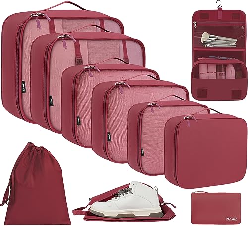 BAGAIL 6 Set/8 Set/10 Set Packing Cubes Various Sizes Packing Organizer for Travel Accessories Luggage Carry On Suitcase - color: 10-Burgundy, style: 10 Set-full Mesh