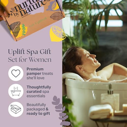 Nurture by Nature RELAX & UPLIFT Spa Kit for Women – Birthday Gifts for Women – 6 Piece Gift Basket with Hand Soap, Body Scrub, Hand Cream & More - Vegan Self Care Kit - Relaxation Gifts for Her