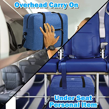 Bago Personal Item Travel Bag For Airlines - Fits As 18x14x8 inches Travel Bag Spirit & Frontier Airlines - Foldable Duffle Bag For Travel - Personal Item Bag Small Carry On Bag For Air Travel - color: SnowDepBlue