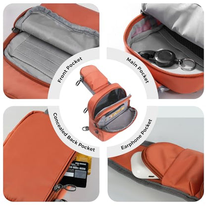 VADOO Sling Bag, Crossbody Bag with Zipper Lock, RFID Blocking & Water Resistant for Men and Women - color: Orange