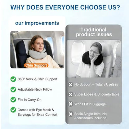 Travel Neck Pillow- 360° Ergonomic Memory Foam Travel Neck Pillow Airplane,Premium Breathable Relief Neck Pain for Long Flights,Car & Office (Gray) - color: Gray