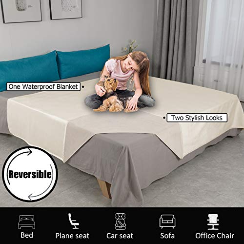 Ameritex Pet Bed Blanket Reversible 100% Waterproof Velvet Super Soft for Sofa and Bed (52x82 Inches, Cream+Beige) - color: Cream+beige, size: 52x82 Inches