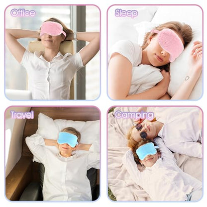 2 Pcs Plush Eye Mask Soft Sleeping Blindfold Eye Cover Comfortable Furry Faux Fur Sleeping Mask Satin Nap Night Eyeshade Cover for Women Men Gift (Blue, Pink) - color: Blue&pink