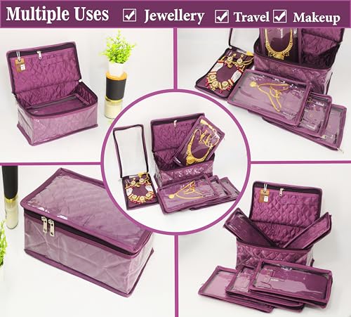 atorakushon Satin Makeup Pouches Cosmetic Necklace Earrings Jewellery Organizer For Women Maroon (Purple) - color: Purple
