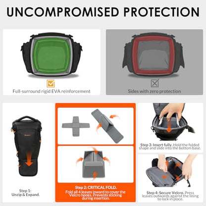 TARION Top Loader Camera Bag - Expandable for DSLR with Attached 70-200mm to 400mm Lens - Waterproof Holster with Shoulder Strap - TriadPack