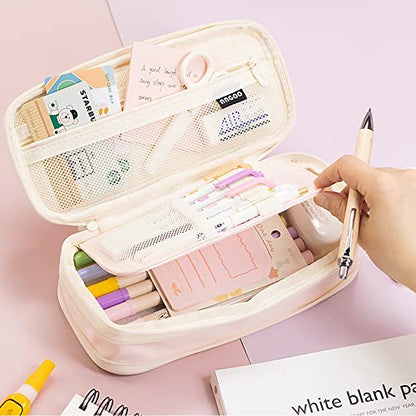 MAMUNU Expandable Pencil case with compartments, Large Capacity Pencil Cases Pencil Bag Pouch Office School, Portable Pencil Case Large School Stationery Organizer, Makeup Cosmetic Bag, Pink - color: Pink