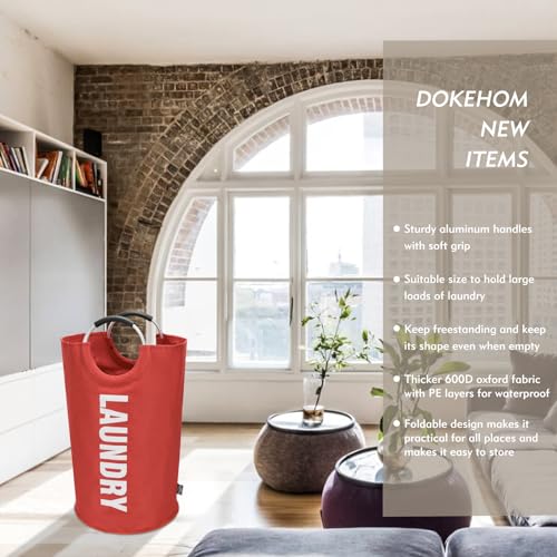 DOKEHOM 82L Large Laundry Basket, Collapsible Laundry Bag, Freestanding Tall Clothes Hamper, Foldable Washing Bin (Red) - color: Red, size: 82L
