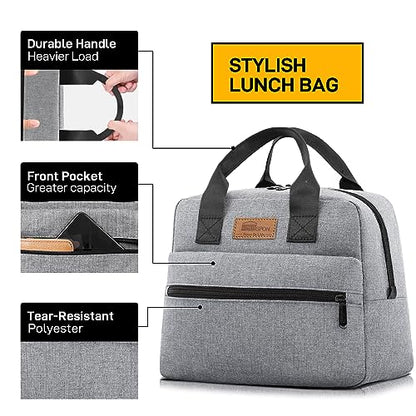 HOMESPON Insulated Lunch Bag for Women Men Lunch Box Cooler Lunch Tote for Work Picnic (Grey) - color: Gray