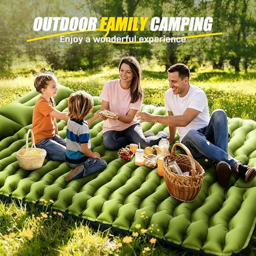 Yuzonc Double Sleeping Pad - Self Inflating 4" Extra-Thick for 2 Person with Pillow Built-in Foot Pump Inflatable Sleeping Mat for Backpacking, Hiking, Traveling, Tent, Portable Camping Mat - color: Green