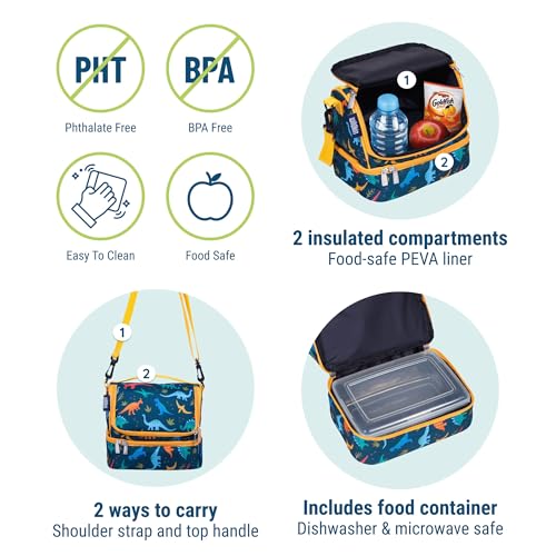Wildkin Kids Two Compartment Insulated Lunch Bag – Keeps Food Hot or Cold, Easy-Clean Lining, Leak-Resistant & BPA-Free – Boys & Girls, Ideal for School, Travel & Daycare – Jurassic Dinosaurs - color: Jurassic Dinosaurs