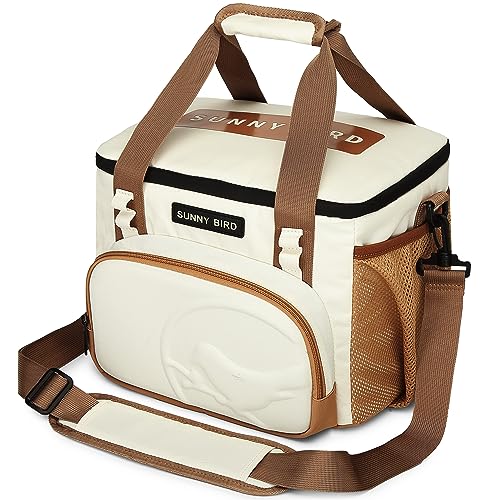 SUNNY BIRD 12L Large Insulated Lunch Bag, Leakproof and Foldable Lunch Cooler Box for Women Adult and Men, Fits 18 Cans (Ivory White 01) - color: Ivory White 01