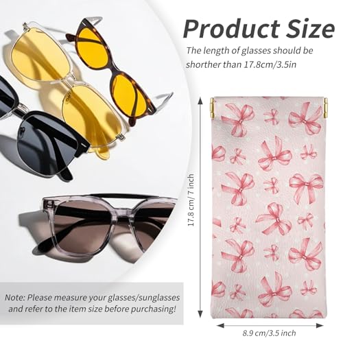 Glasses Case Soft, Eyeglass Cases for Women Portable Squeeze Top PU Leather 2 Pack Glasses Pouch with Cleaning Cloth - color: 2pcs Pink Bow