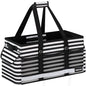 Extra Large Utility Tote Bag with Reflective Strip, Standing Reusable Grocery Bags with Hard Bottom, Collapsible Utility Tote with Handles for Shopping, Beach, Picnics, Car, Striped Black - color: Striped Black