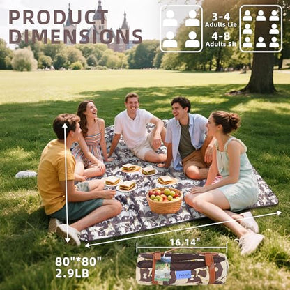Double Thickened Picnic Blanket, 80x80 Inches, White Fish Pattern, Cotton Filled, Portable Foldable with Leather Carry Strap, Beach and Camping - color: Cat & Dog, size: 80"x80"