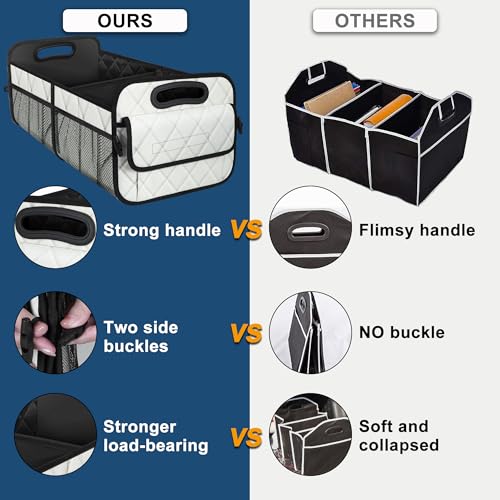 Deosk Car Trunk Organizer for SUV, Car Organizers and Storage with Reinforced Handles, Car Accessories for Women/Men 70L Waterproof Polyester Trunk Organizer(Large, Beige) - color: Beige, size: Large