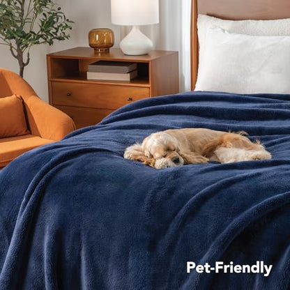 Berkshire Blanket Classic Extra-Fluffy™ Plush Blanket King Size, Soft Fuzzy Fluffy Long Hair Blanket for Couch Sofa Bed, Atlantis Dark Blue, 90x108 Inches - color: Atlantis Blue, size: King/Cal King