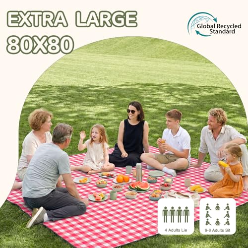 Genovega Waterproof Picnic Blanket Beach Outdoor Camping Mat Rug Extra Large Foldable Cute Big Travel Essential Accessories Gift Park Patio Lawn Garden Grass Ground Music Festival Must Have Checkered - color: Checkered Red