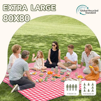 Genovega Waterproof Picnic Blanket Beach Outdoor Camping Mat Rug Extra Large Foldable Cute Big Travel Essential Accessories Gift Park Patio Lawn Garden Grass Ground Music Festival Must Have Checkered - color: Checkered Red