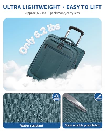 ECOHUB Carry On Luggage Airline Approved, 21 Inch Height Softside Carry On Suitcase with Spring Shock-Absorbing Spinner Wheels, Lightweight Travel Luggage with TSA Lock, Fits 22x14x9 Carry-On Bag - color: Turquoise