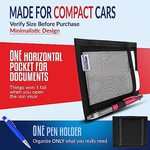 Mini Car Sun Visor Document Holder - Visor Accessories for Women and Men - Small Auto Organizer, Registration & Insurance Holder - Minimalist Design (Black)