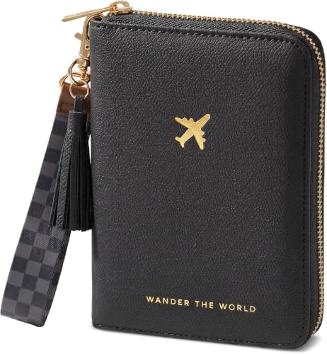 Beautiful Passport Holder for Travel with Wristlet Strap - All-in-One Wallet for Women with Card Slots and Tassel Keychain - Perfect RFID Blocking Case to Keep Your Travel Documents Organized & Safe - color: Black