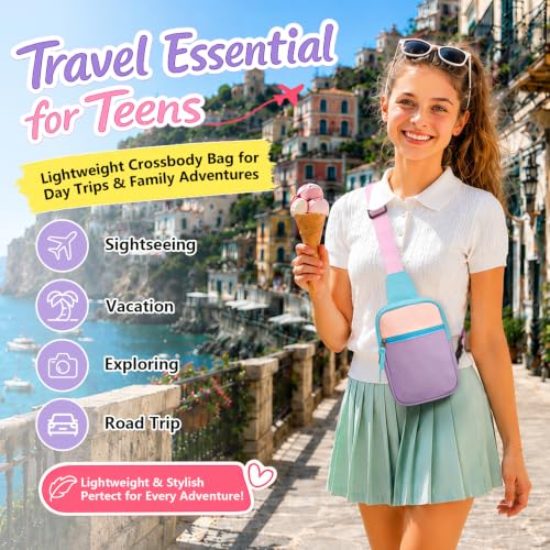 Birthday Gifts for 8 9 10 11 12 Year Old Teens Girls Kids, Fanny Pack Crossbody Bag Sling Belt Bags Purse, Dorm Travel Essentials for Girls Fashion, Preppy Tween Teen Girl Gift Trendy Stuff - color: Blue&Purple