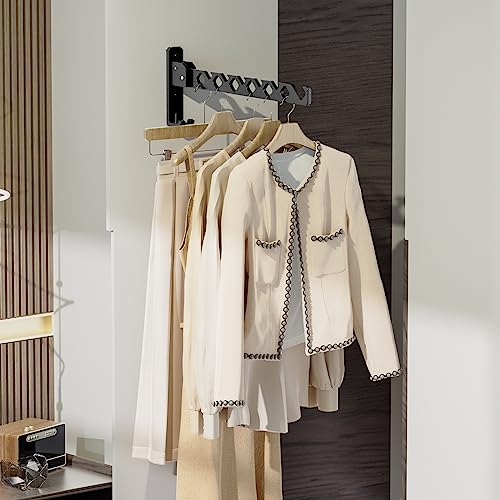 Wall Mounted Clothes Drying Rack, Wall Clothes Hanger Foldable, Laundry Hanger Hook for Bathroom, Wall Clothes Rack Indoor, Perfect for Small Spaces, Matte Black - color: Black