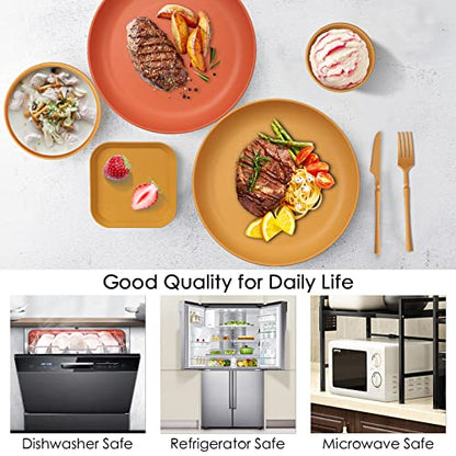 48 Pcs Dinnerware Sets, Unbreakable Plates and Bowls Sets, Reusable Dinnerware Sets for 4 People, Travel Camping Picnic Home Party Cutlery Set, Dishwasher Microwave Safe Dishes - color: Colorful, style: 48PCS