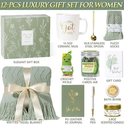 Self Care Get Well Soon Gifts Baskets for Women, Birthday Gifts Spa Care Package After Surgery, Inspirational Thinking of You Sympathy Basket Feel Better Christmas Encouragement Gift for Mom Friends - color: Sage Green