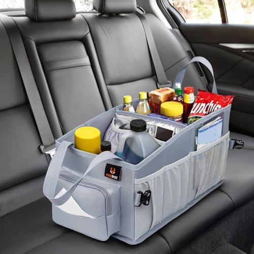 FoxBox Car Seat and Trunk Organizer, Front or Back Seat Storage - SUV Passenger Floor, Under or Between Seats Organization, Car Gifts for Men and Women (Grey) - color: Grey